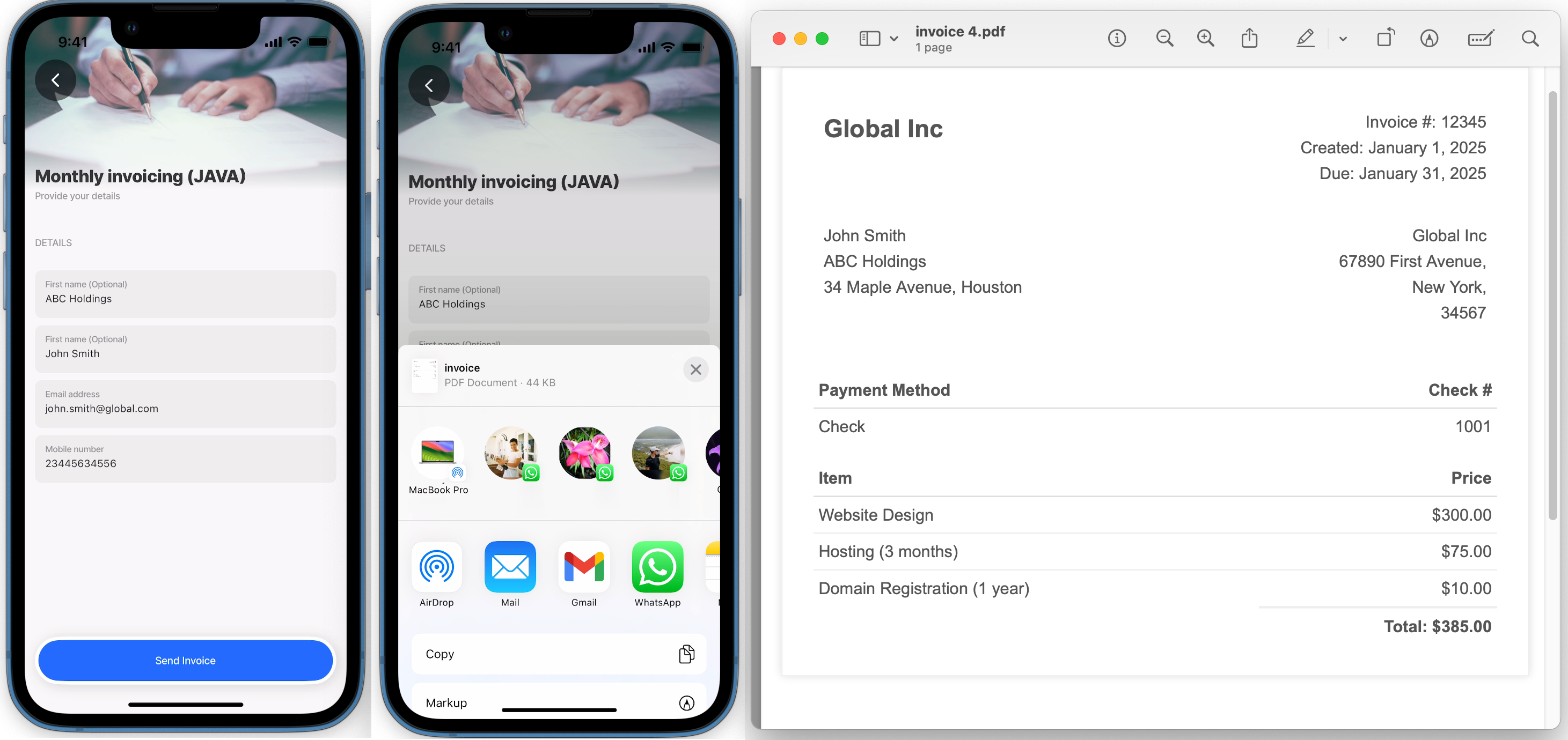 PDF from JavaScript function