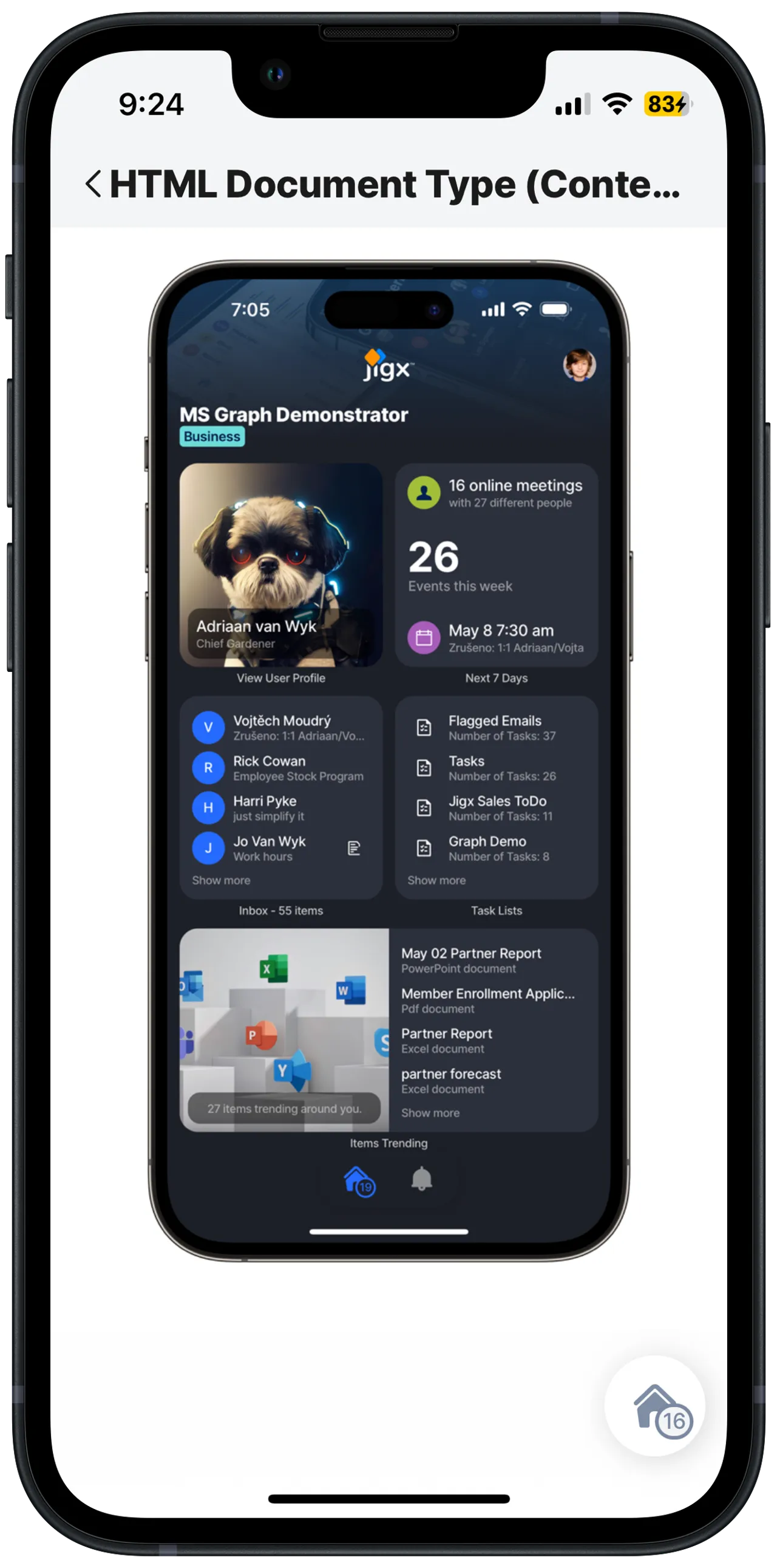 Document jig with HTML content
