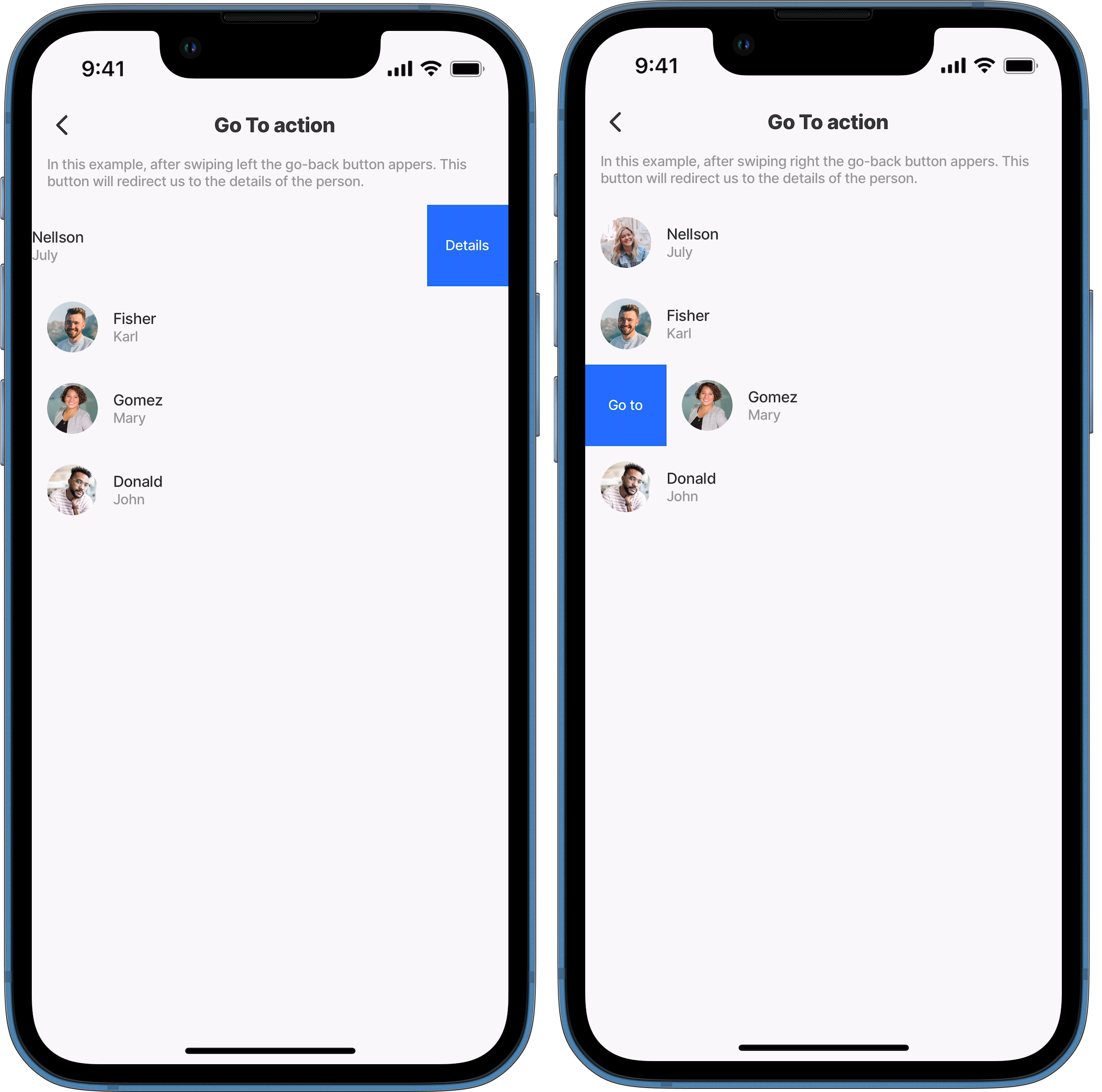 go-to with swipeable