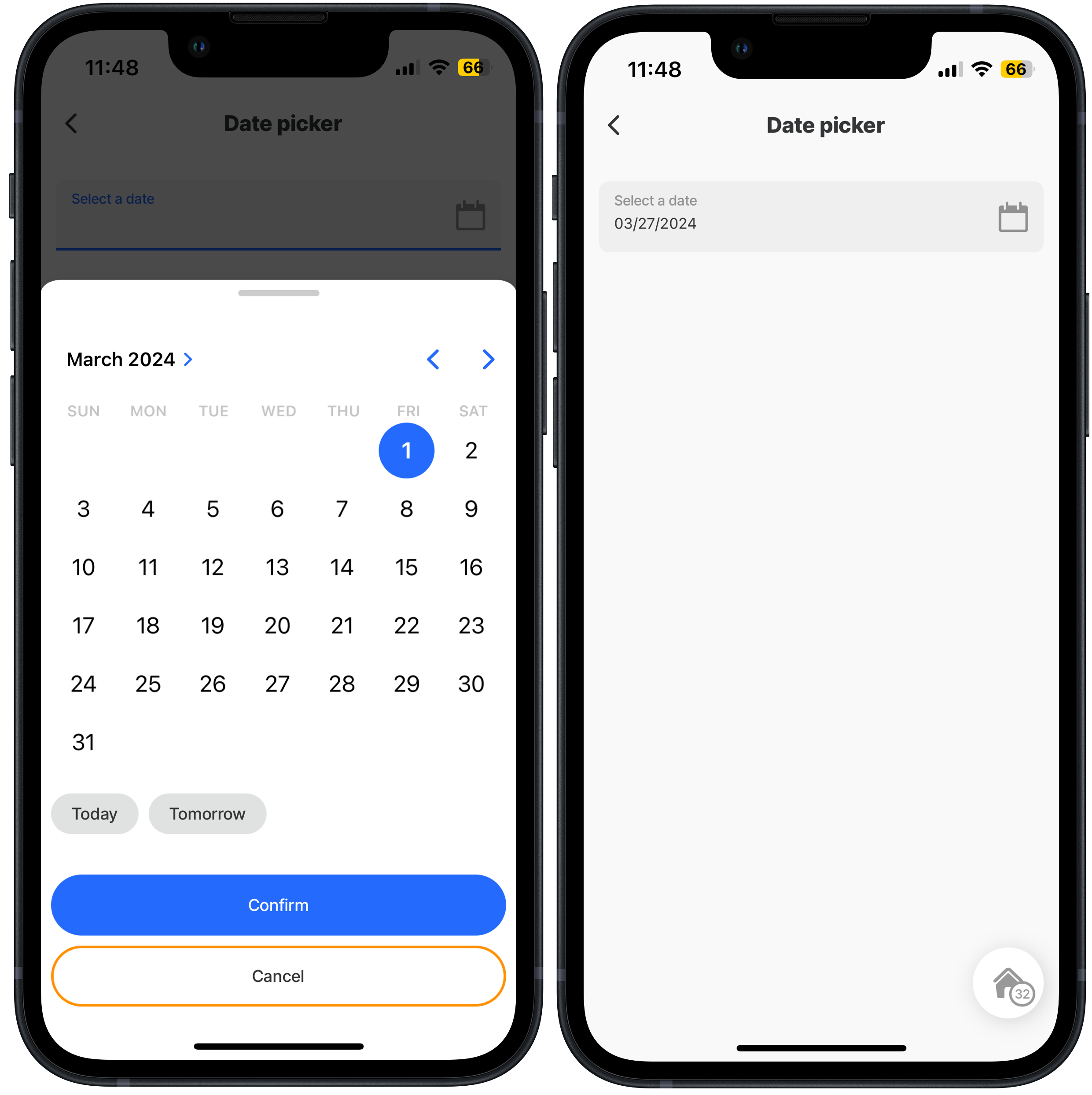 Date picker- input + output