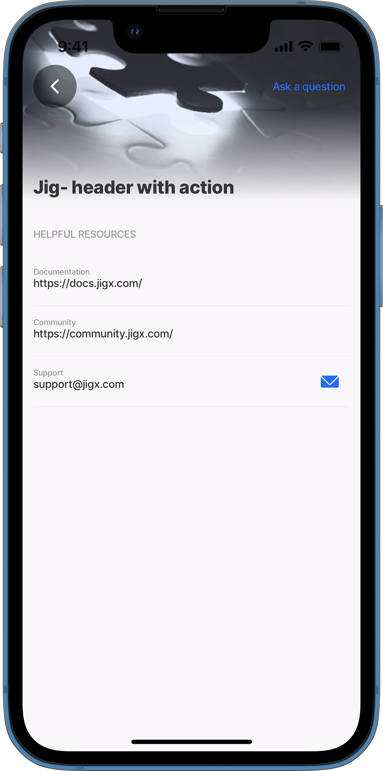 Jig header with an action
